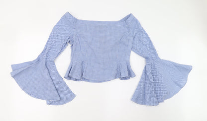 Boohoo Womens Blue Check  Basic Blouse Size 10