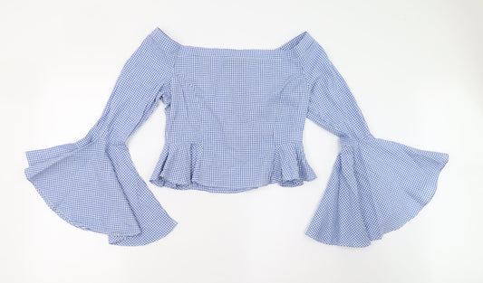 Boohoo Womens Blue Check  Basic Blouse Size 10