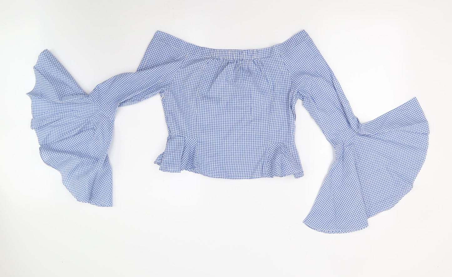 Boohoo Womens Blue Check  Basic Blouse Size 10