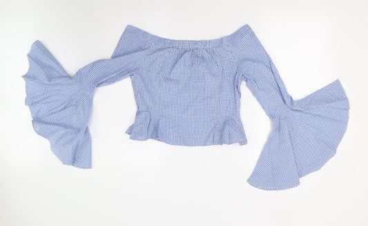 Boohoo Womens Blue Check  Basic Blouse Size 10