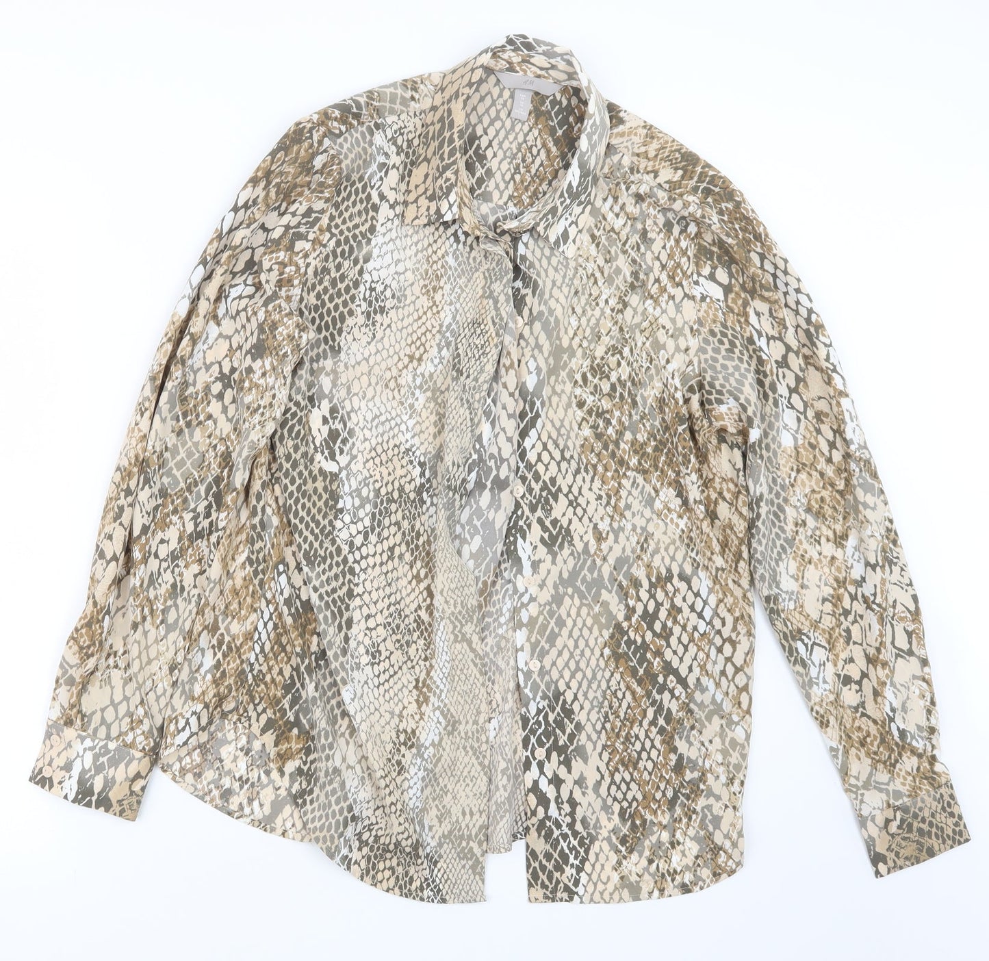 Womens UK Size 10 H&M Beige Basic Button-Up