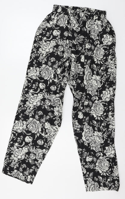 The Gud Look Womens Black Floral  Trousers  Size 4 L29 in