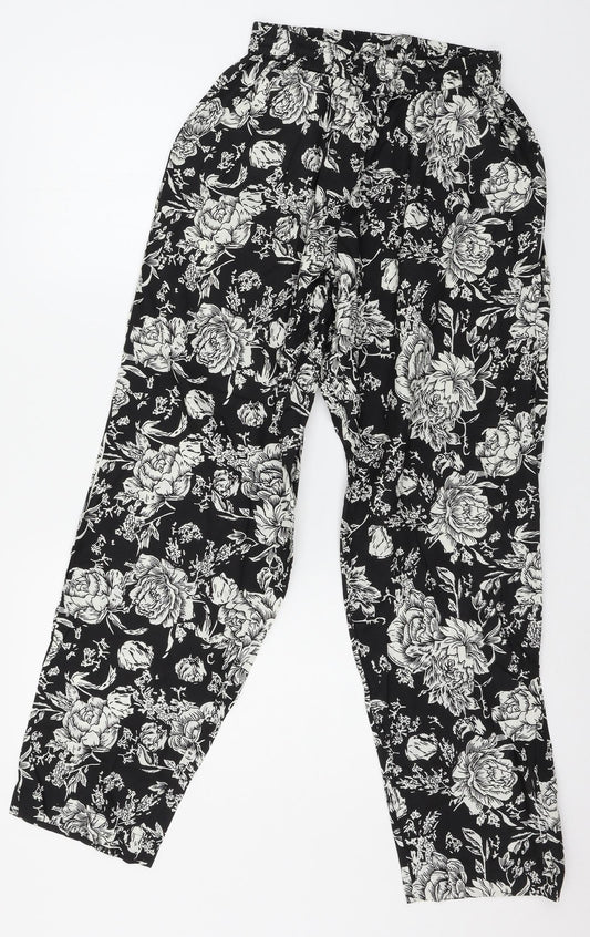 The Gud Look Womens Black Floral  Trousers  Size 4 L29 in