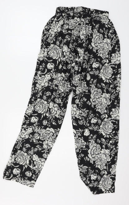 The Gud Look Womens Black Floral  Trousers  Size 4 L29 in