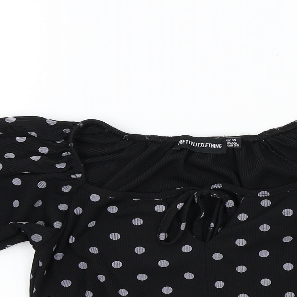 Womens UK Size 10 PRETTYLITTLETHING Black Basic T-Shirt