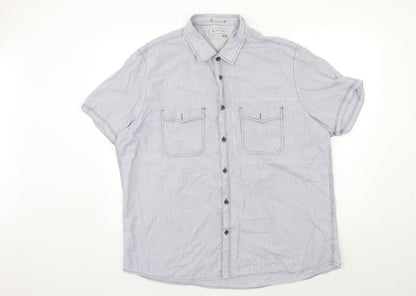 Mens UK Size 2XL Burton Blue  Button-Up Short Sleeve Casual Shirt
