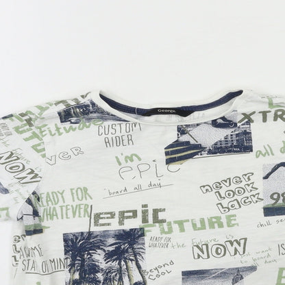 George Boys White Geometric  Basic T-Shirt Size 8-9 Years