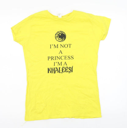 Womens UK Size L Gildan Yellow Basic T-Shirt