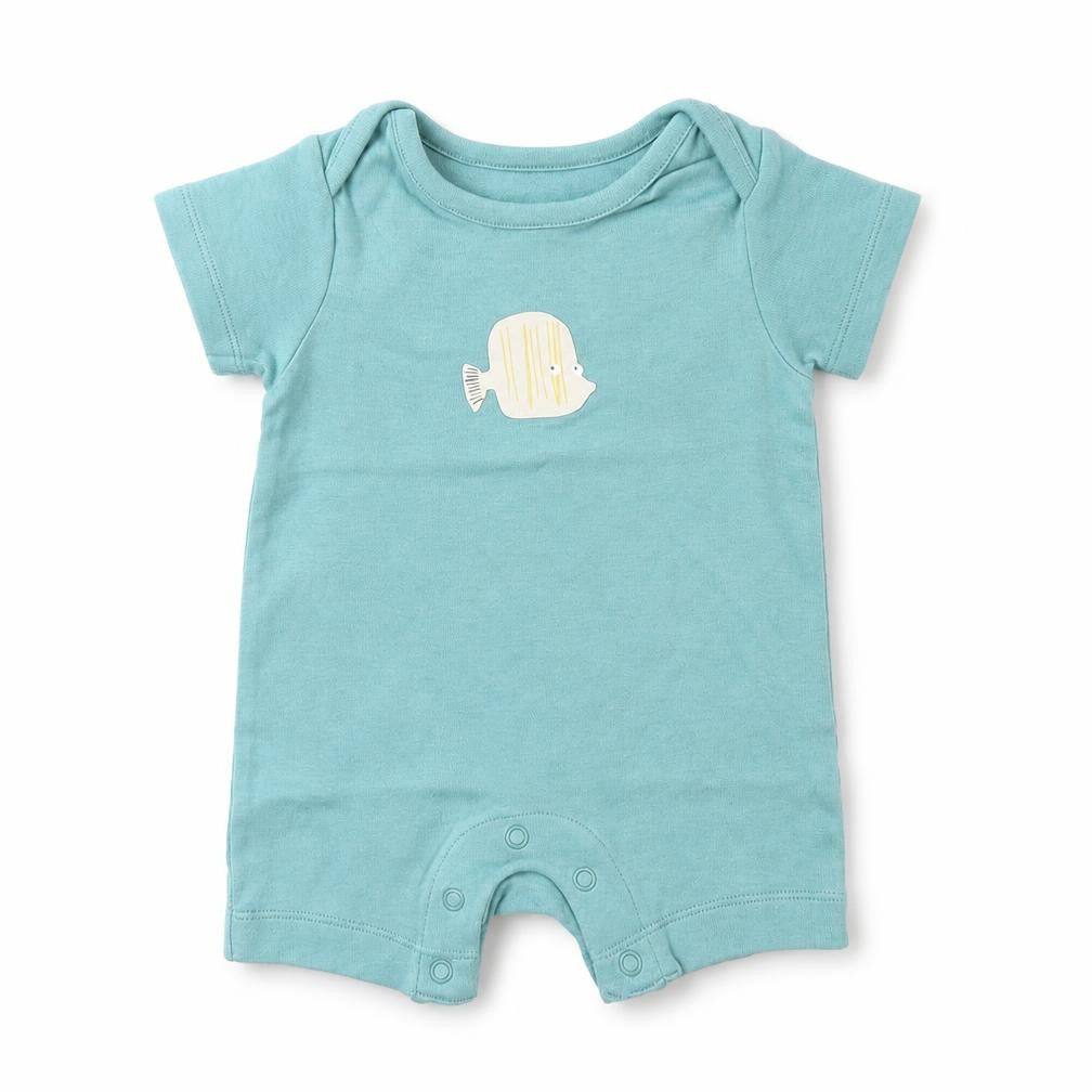 Front view of Marks & Spencer boys’ green babygrow one-piece, size 0-3, months