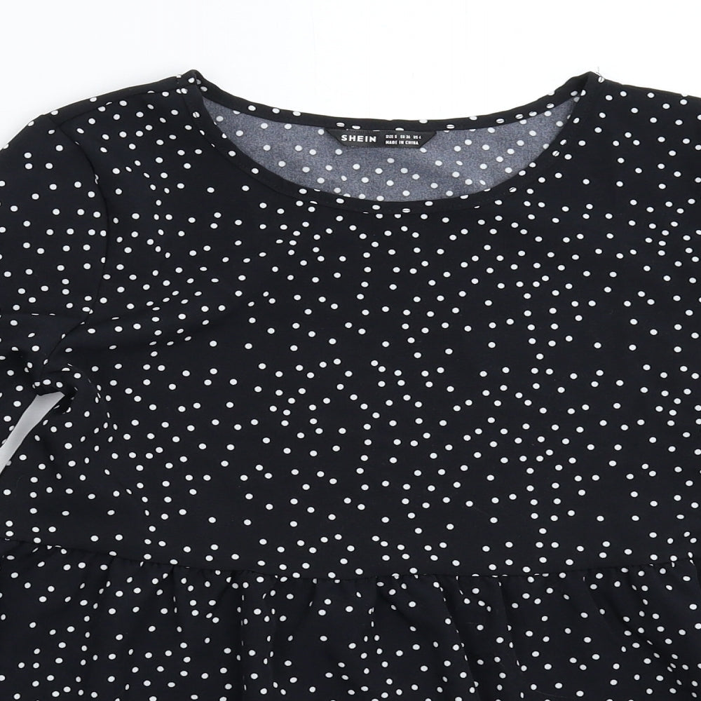 SheIn Womens Black Polka Dot  Basic Blouse Size S