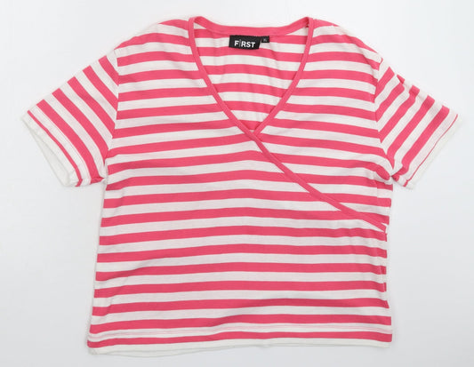 First Avenue Womens Pink Striped  Basic T-Shirt Size XL