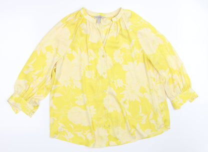 Womens UK Size 14 H&M Yellow Basic Button-Up