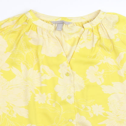 Womens UK Size 14 H&M Yellow Basic Button-Up