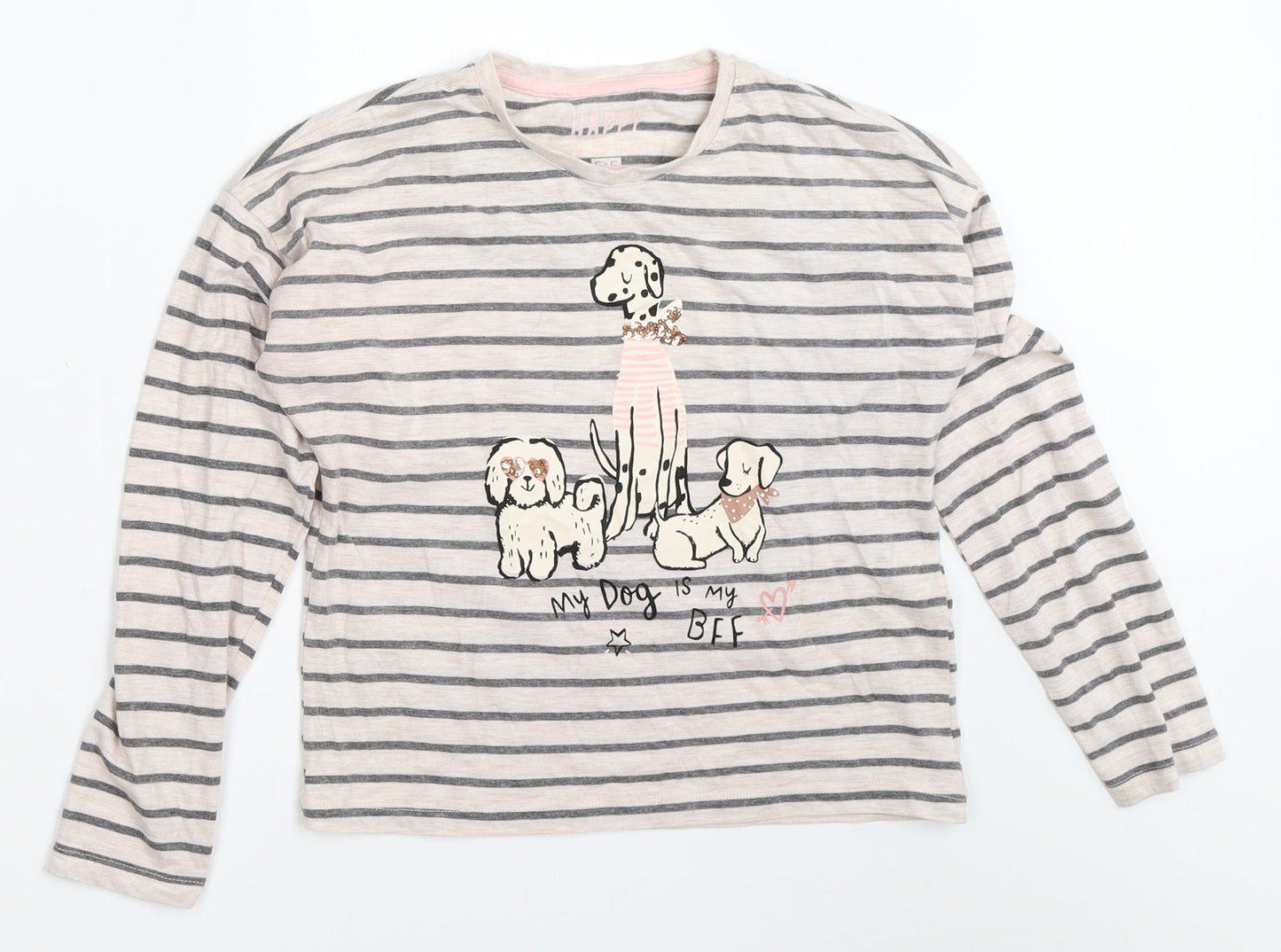 F&F Girls Pink Striped  Basic T-Shirt Size 9-10 Years