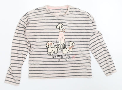 F&F Girls Pink Striped  Basic T-Shirt Size 9-10 Years