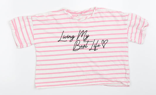 F&F Girls Pink Striped  Basic T-Shirt Size 11-12 Years