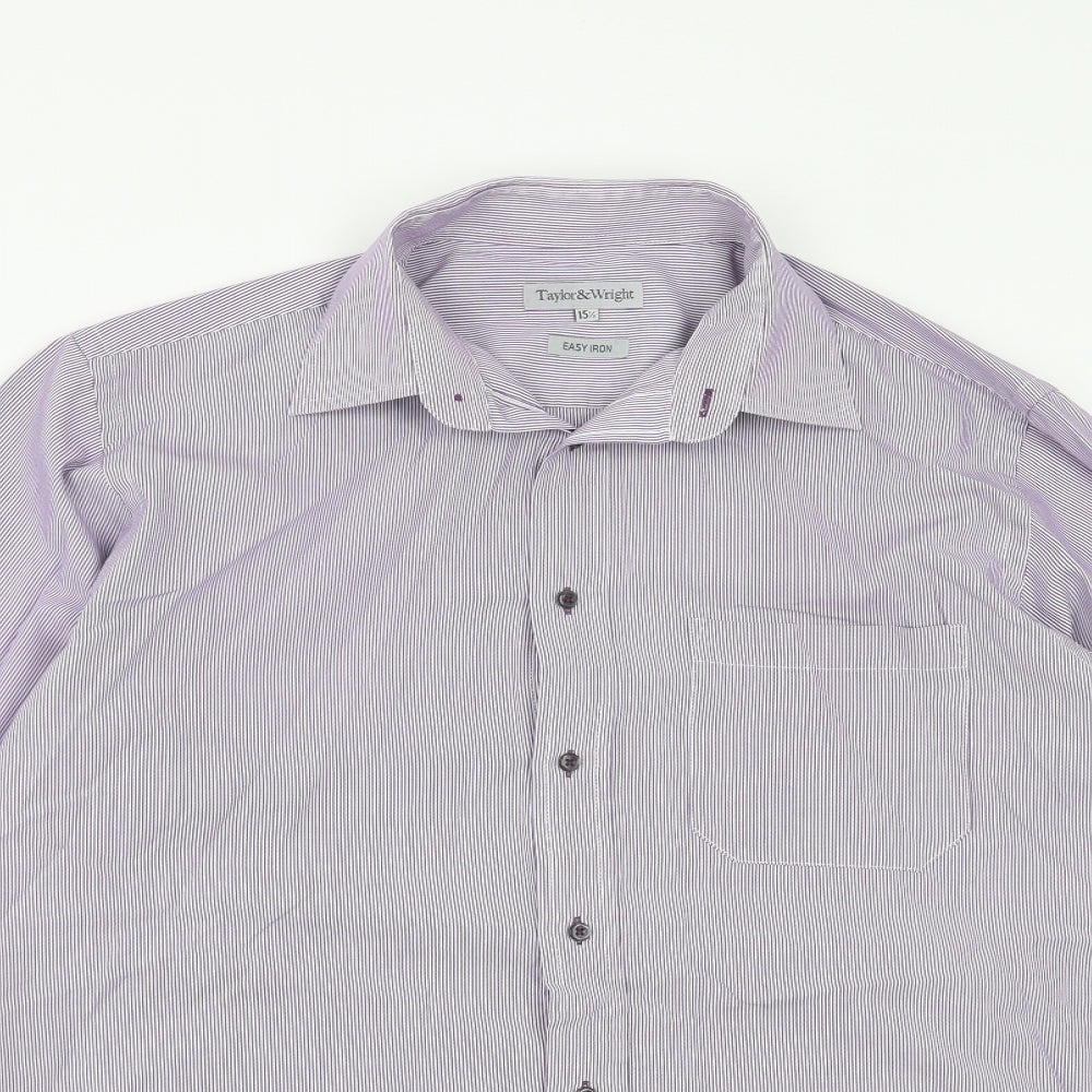 Taylor & Wright Mens Purple Striped   Dress Shirt Size 15.5  - Easy Iron