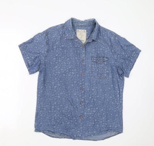 Mens UK Size L H.J.H. Blue  Button-Up Short Sleeve Casual Shirt