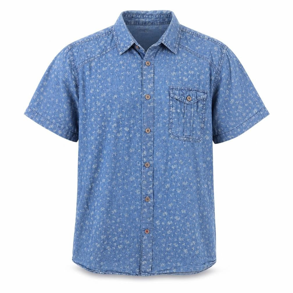 Mens UK Size L H.J.H. Blue  Button-Up Short Sleeve Casual Shirt