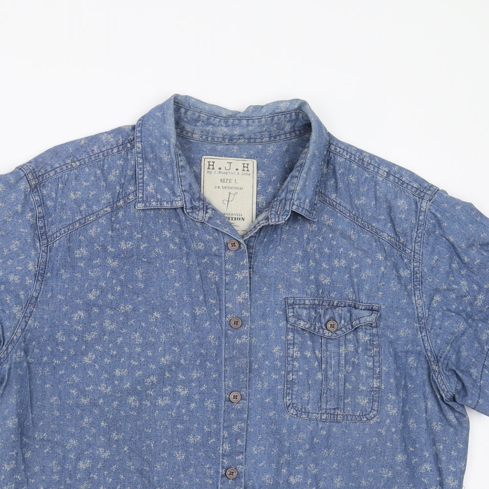 Mens UK Size L H.J.H. Blue  Button-Up Short Sleeve Casual Shirt
