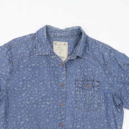 Mens UK Size L H.J.H. Blue  Button-Up Short Sleeve Casual Shirt