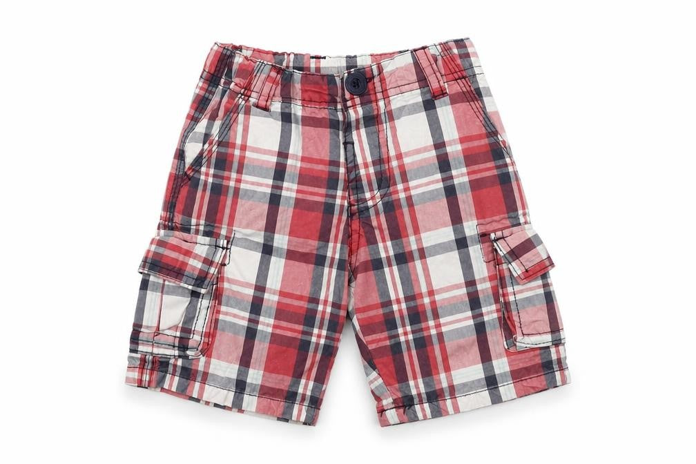 Primark Boys Red Check  Cargo Shorts Size 2 Years