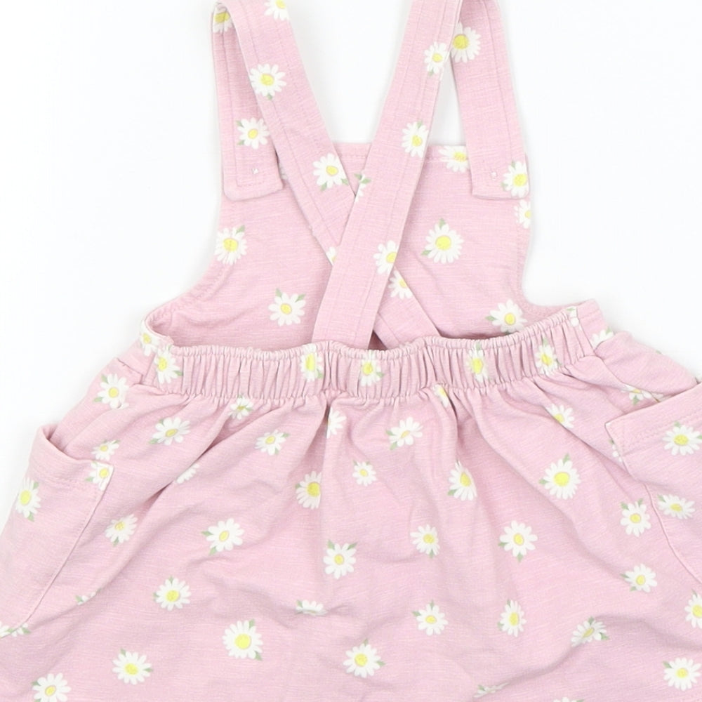 Nutmeg Baby Pink Floral  Pinafore/Dungaree Dress  Size 3-6 Months