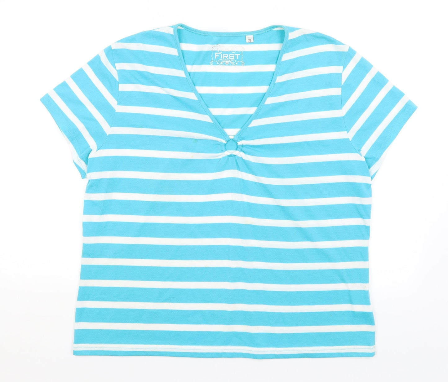 First Avenue Womens Blue Striped  Basic T-Shirt Size XL