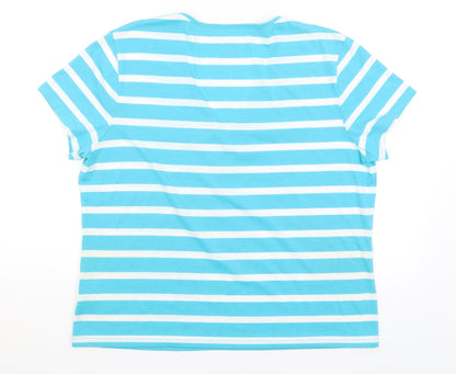 First Avenue Womens Blue Striped  Basic T-Shirt Size XL