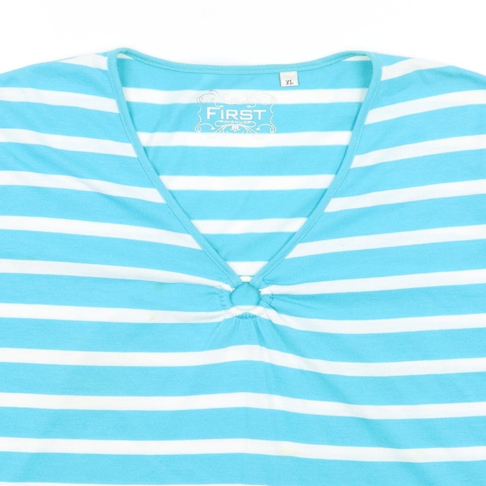 First Avenue Womens Blue Striped  Basic T-Shirt Size XL