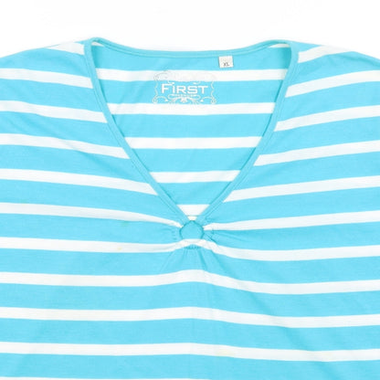 First Avenue Womens Blue Striped  Basic T-Shirt Size XL