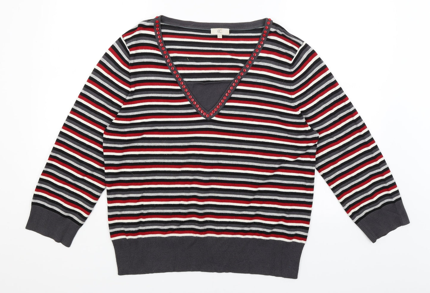 CC Womens Grey Striped  Pullover Jumper Size XL