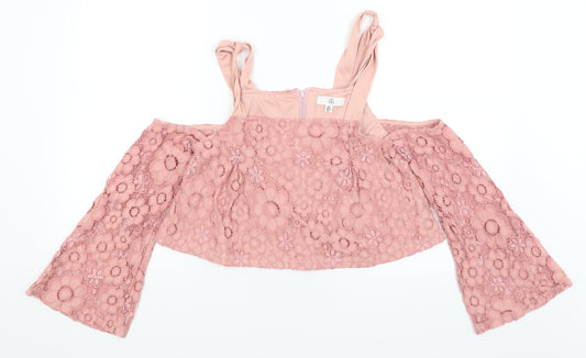 Womens UK Size 8 Missguided Pink Cropped T-Shirt