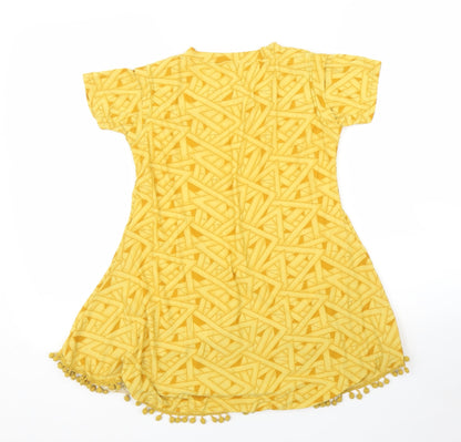 Preworn Girls Yellow Geometric  Tunic T-Shirt Size L