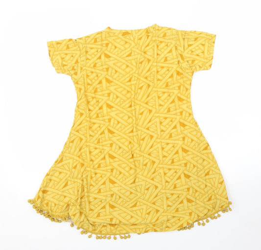 Preworn Girls Yellow Geometric  Tunic T-Shirt Size L