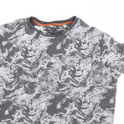 F&F Boys Grey Geometric  Basic T-Shirt Size 9-10 Years