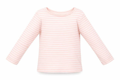 Front view of F&F Baby Pink Striped Basic T-Shirt, size 12-18, Months