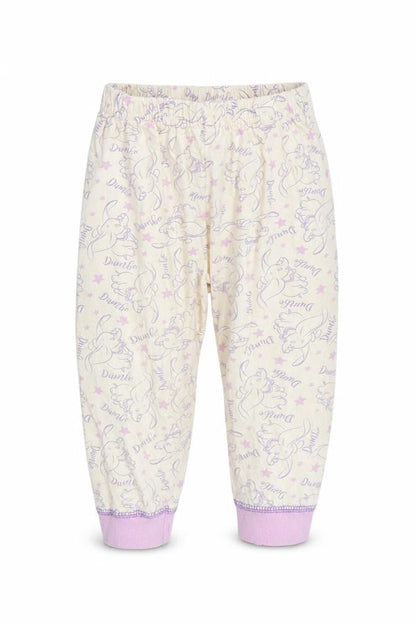 Front view of Disney Baby Purple Geometric Cropped Trousers, size 12-18, Months