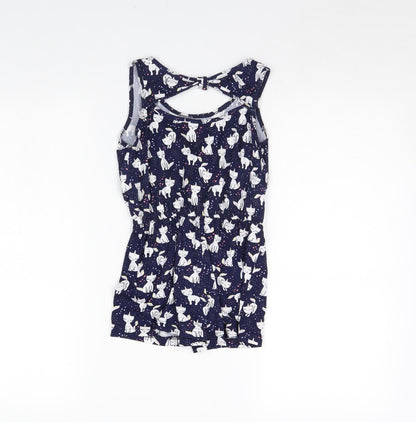 Picapino Girls Blue Animal Print  Playsuit One-Piece Size 6 Years  - Cat