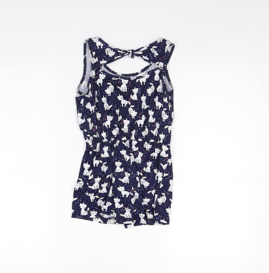 Picapino Girls Blue Animal Print  Playsuit One-Piece Size 6 Years  - Cat