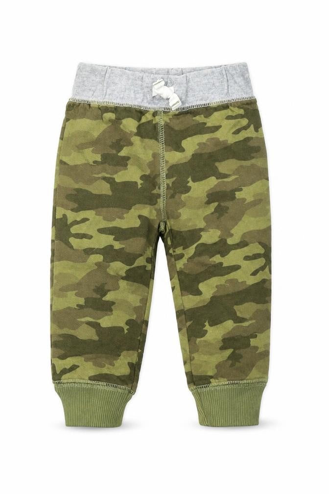 Front view of carters Baby Green Camouflage sweatpants, size 6-9, Months