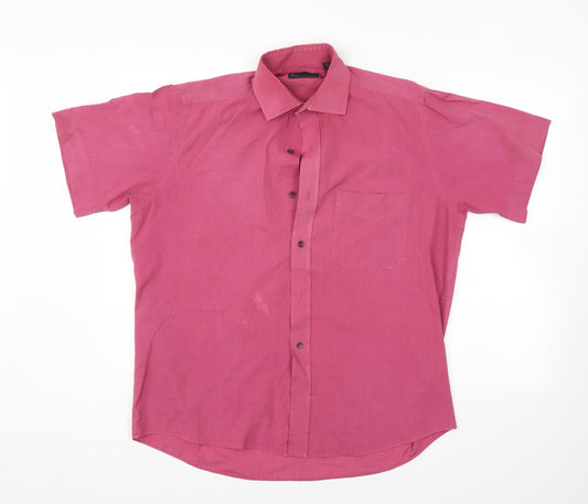 Mens UK Size 15.5 BHS Purple  Button-Up Short Sleeve Casual Shirt