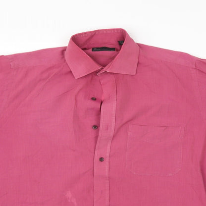 Mens UK Size 15.5 BHS Purple  Button-Up Short Sleeve Casual Shirt