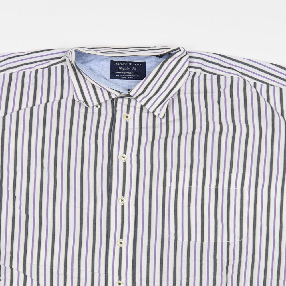 Today's Man Mens White Striped   Button-Up Size XL