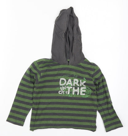 In Extenso Boys Green Striped  Pullover Hoodie Size 4 Years  - Dark in the City