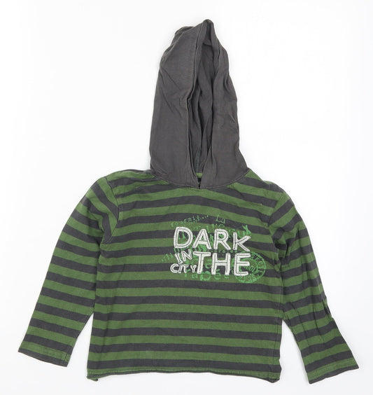 In Extenso Boys Green Striped  Pullover Hoodie Size 4 Years  - Dark in the City