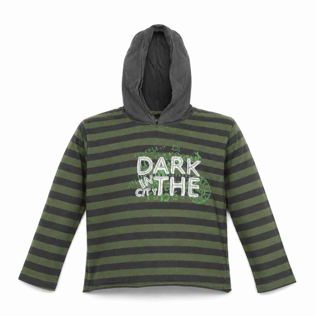 In Extenso Boys Green Striped  Pullover Hoodie Size 4 Years  - Dark in the City