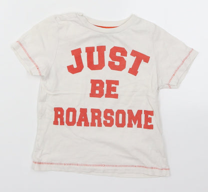 F&F Boys White   Basic T-Shirt Size 4-5 Years  - Just Be Roarsome