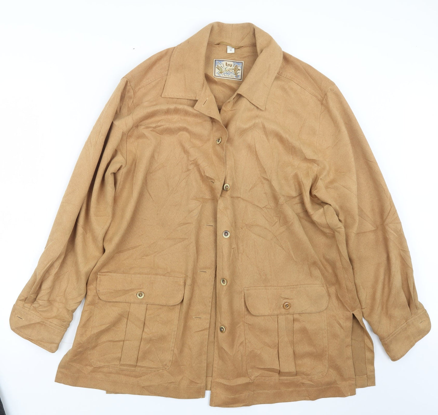 Mens UK Size S Tru Casual Beige  Button-Up Long Sleeve Casual Shirt