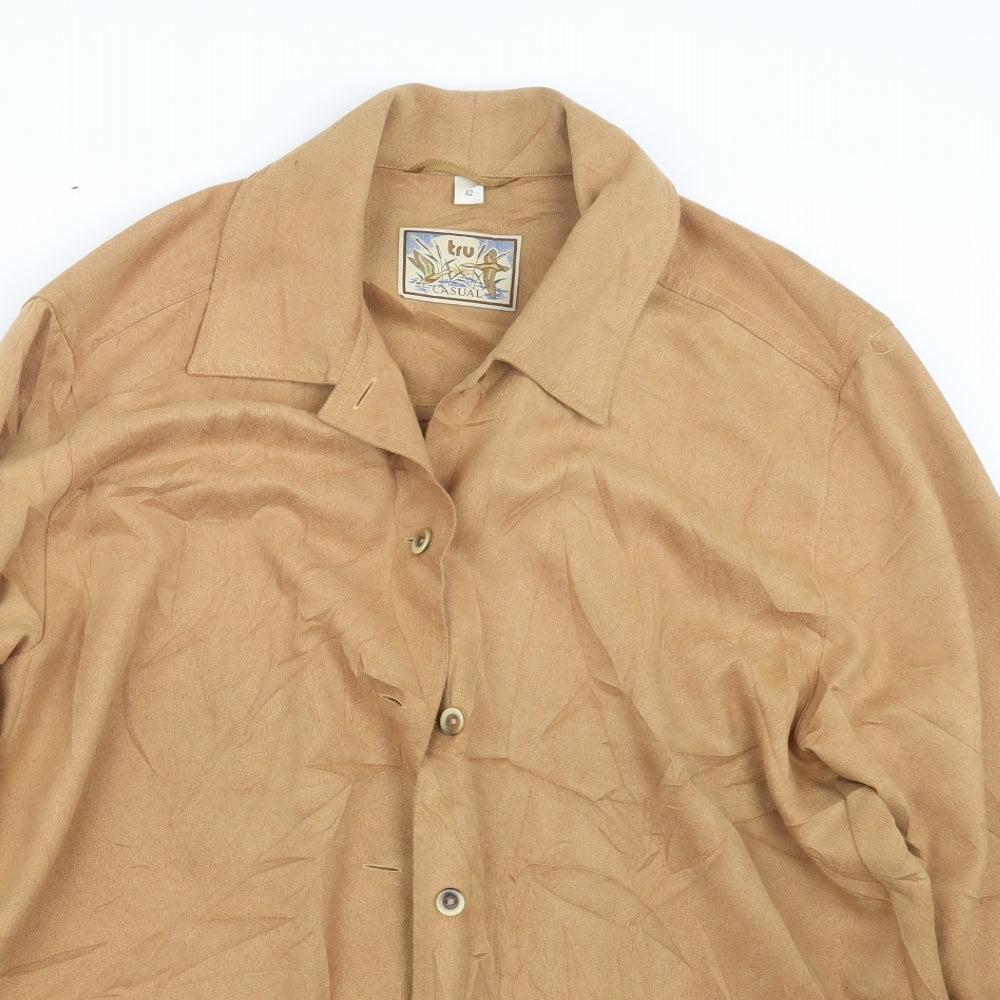 Mens UK Size S Tru Casual Beige  Button-Up Long Sleeve Casual Shirt